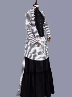 White Retro Tudor Dress Costumes Ruffles Marie Antoinette Costume Polyester Stripes Dress Women's Retro Tunic 18th Century Costume