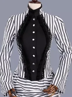 White Retro Tudor Dress Costumes Ruffles Marie Antoinette Costume Polyester Stripes Dress Women's Retro Tunic 18th Century Costume