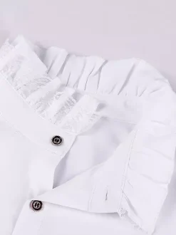 White Retro Victorian Steampunk High Collar Double Breast Vintage Shirt Blouse