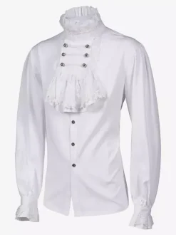 White Retro Victorian Steampunk High Collar Double Breast Vintage Shirt Blouse