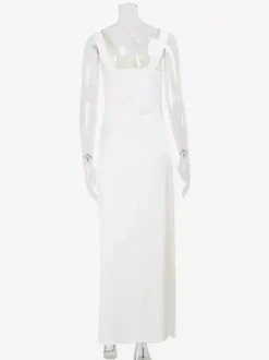 White Satin Women Maxi Dress - Elegant Silk Style Cowl Neck Backless Sleeveless Gown - Summer Evening Party Prom 2026
