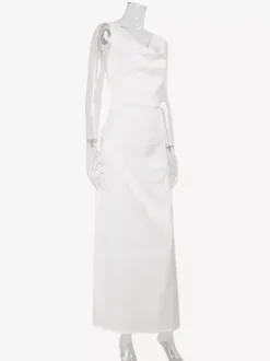 White Satin Women Maxi Dress - Elegant Silk Style Cowl Neck Backless Sleeveless Gown - Summer Evening Party Prom 2026