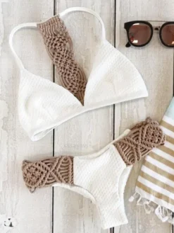 White Sexy Bikini Swimwear Woven Two Piece Bathing Suit For Women