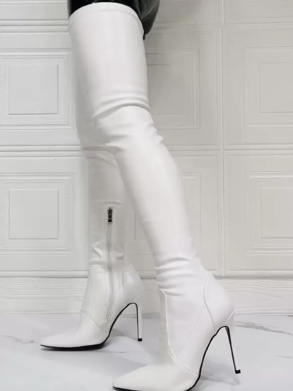 White Sexy Over The Knee Boots Pointed Toe Stiletto Thigh High Boots US size 5.5-12.5