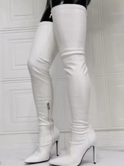 White Sexy Over The Knee Boots Pointed Toe Stiletto Thigh High Boots US size 5.5-12.5