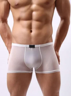 White Sexy Panties Tulle Semi Sheer Men Boxer Briefs