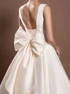 White Short Wedding Dress Square Neck Sleeveless A-Line Tea-Length Bridal Dresses Free Customization