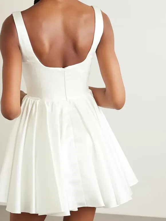 White Short Wedding Square Cubic Cuffless Sleeveless A Line Short Bride Dress Free Customization