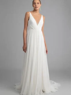 White Simple Causal Wedding Dress Chiffon V-Neck Sleeveless A-Line Backless Long Bridal Dresses Free Customization