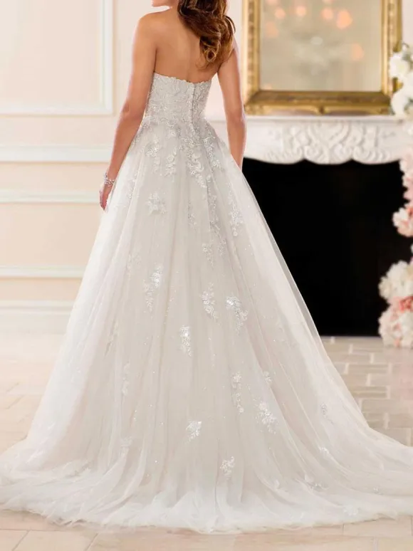 White Simple Princess Ball Gown Wedding Dress A-Line Strapless Sleeveless Backless Lace Bridal Dresses Free Customization