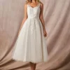 White Simple Short Wedding Dress A-Line V-Neckline Sleeveless Backless Lace Bridal Dresses Free Customization