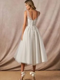 White Simple Short Wedding Dress A-Line V-Neckline Sleeveless Backless Lace Bridal Dresses Free Customization