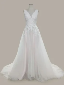White Simple Wedding Dress A-Line V-Neck Sleeveless Backless Lace Bridal Dresses Free Customization