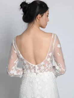 White Simple Wedding Jumpsuit Jewel Neck Long Sleeves Lace A-Line Bridal Jumpsuit Free Customization
