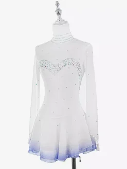 White Skating Dress Sweetheart Beaded High Collor Long Sleeves Women And Girl Skating Dress