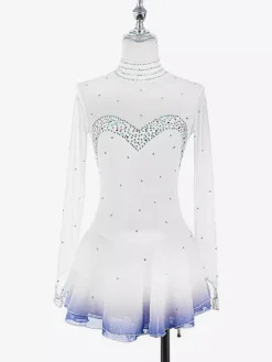 White Skating Dress Sweetheart Beaded High Collor Long Sleeves Women And Girl Skating Dress