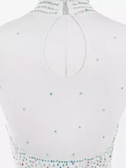 White Skating Dress Sweetheart Beaded High Collor Long Sleeves Women And Girl Skating Dress