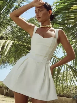 White Sleeveless A-line Flare Mini Dress For Women 2026