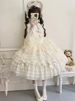 White Sweet Lolita Dresses Sleeveless Lace Ruffles JSK Hime Lolita Dress