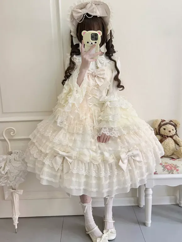 White Sweet Lolita Dresses Sleeveless Lace Ruffles JSK Hime Lolita Dress