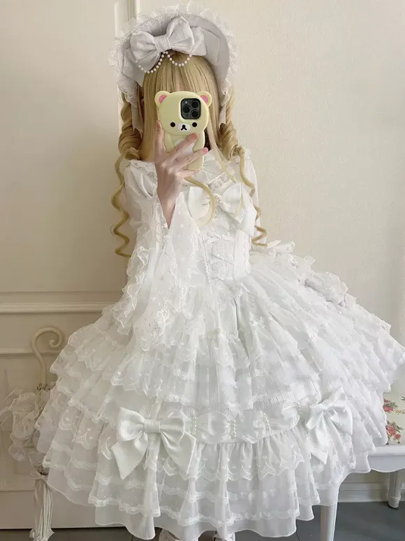 White Sweet Lolita Dresses Sleeveless Lace Ruffles JSK Hime Lolita Dress