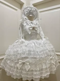 White Sweet Lolita Dresses Sleeveless Lace Ruffles JSK Hime Lolita Dress