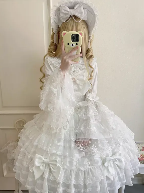 White Sweet Lolita Dresses Sleeveless Lace Ruffles JSK Hime Lolita Dress