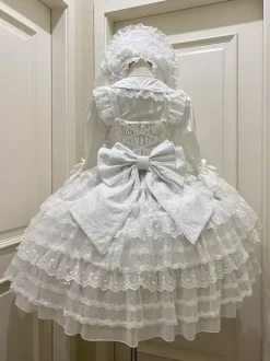 White Sweet Lolita Dresses Sleeveless Lace Ruffles JSK Hime Lolita Dress