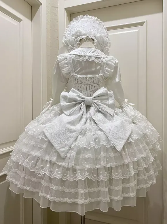 White Sweet Lolita Dresses Sleeveless Lace Ruffles JSK Hime Lolita Dress