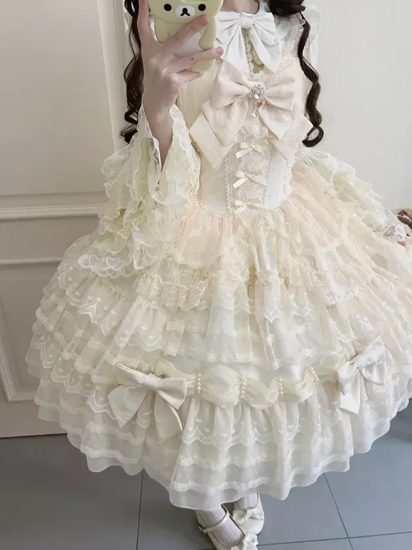 White Sweet Lolita Dresses Sleeveless Lace Ruffles JSK Hime Lolita Dress
