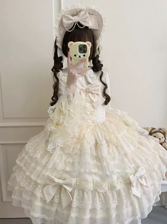 White Sweet Lolita Dresses Sleeveless Lace Ruffles JSK Hime Lolita Dress