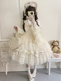 White Sweet Lolita Dresses Sleeveless Lace Ruffles JSK Hime Lolita Dress