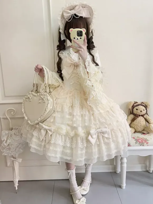 White Sweet Lolita Dresses Sleeveless Lace Ruffles JSK Hime Lolita Dress