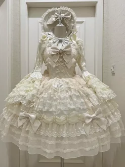 White Sweet Lolita Dresses Sleeveless Lace Ruffles JSK Hime Lolita Dress