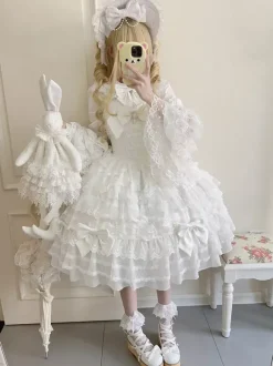 White Sweet Lolita Dresses Sleeveless Lace Ruffles JSK Hime Lolita Dress