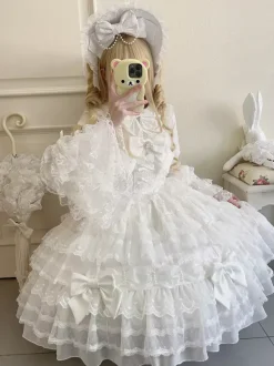 White Sweet Lolita Dresses Sleeveless Lace Ruffles JSK Hime Lolita Dress