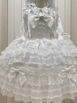 White Sweet Lolita Dresses Sleeveless Lace Ruffles JSK Hime Lolita Dress