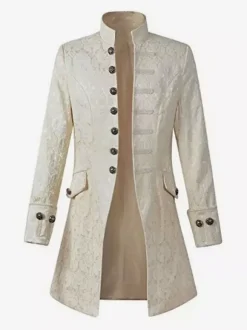 White Vintageblazer Aristocrat Style Button Decor Stand Collar Retro Costumes For Men Carnival