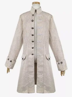 White Vintage Coat Buttons Jacquard Retro Costumes For Man