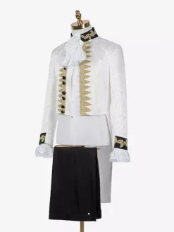 White Vintage Costumes Ruffles Buttons Jacquard Long Sleeves Retro Costumes For Man