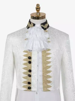 White Vintage Costumes Ruffles Buttons Jacquard Long Sleeves Retro Costumes For Man