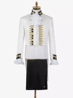 White Vintage Costumes Ruffles Buttons Jacquard Long Sleeves Retro Costumes For Man