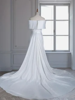 White Vintage Mermaid Wedding Dress With Train Satin Off The Shoulder Pleated Bridal Gowns Free Customization