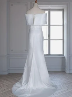 White Vintage Mermaid Wedding Dress With Train Satin Off The Shoulder Pleated Bridal Gowns Free Customization
