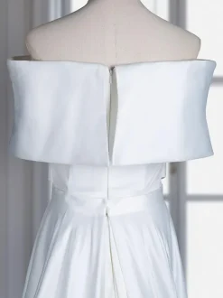 White Vintage Mermaid Wedding Dress With Train Satin Off The Shoulder Pleated Bridal Gowns Free Customization