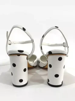 White Vintage Shoes Round Toe Polka Dot Block Heel Pumps