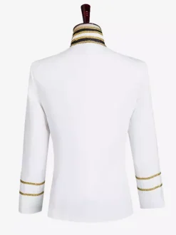 White Vintage Top Euro-Style Buttons Color Block Long Sleeves Polyester Overcoat Retro Costumes For Man