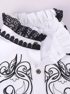White Vintage Top Retro Lace Ruffles Floral Print Long Sleeves Polyester Polyester Fiber Shirt Retro Costumes For Man