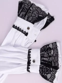 White Vintage Top Retro Lace Ruffles Floral Print Long Sleeves Polyester Polyester Fiber Shirt Retro Costumes For Man