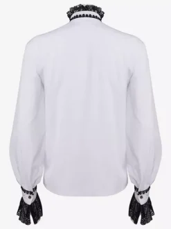 White Vintage Top Retro Lace Ruffles Floral Print Long Sleeves Polyester Polyester Fiber Shirt Retro Costumes For Man